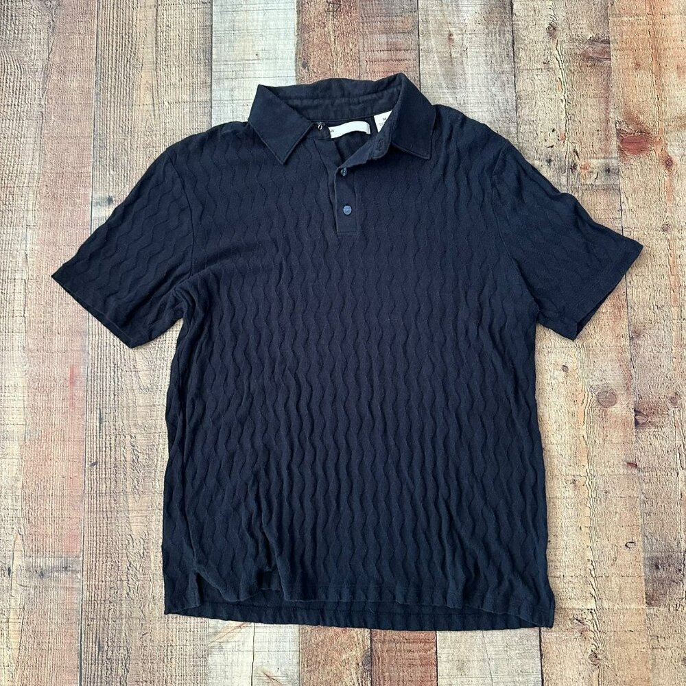 Perry Ellis Men's Size Medium Black Textured Polo Short Sleeve Shirt